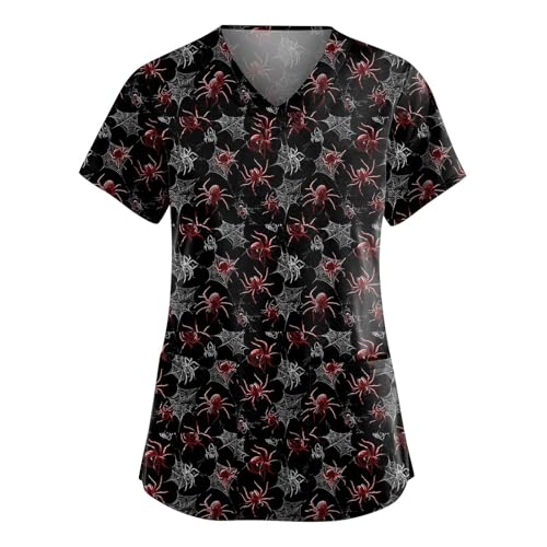 Saymany Halloween Damen Hexe Kostüm Krankenschwester Kittel Druck Medizinische Berufsbekleidung Bequem Kasacks Pflege Halloween-Kostüm Mit Taschen Scr （1-Black，XL） von Saymany