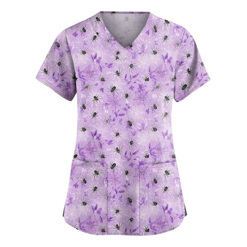 Saymany Halloween Damen Mit Taschen Medizinische Berufsbekleidung Kleidung Hexe Kostüm Gothic V-Ausschnitt Laborkittel Fledermaus Kasak （1-Purple，M） von Saymany