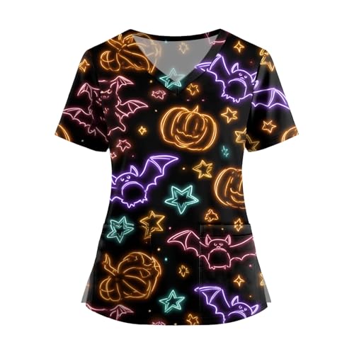Saymany Halloween Kasacks Damen Casual Krankenschwester Kittel Pflege Locker Kostume Halloween-Kostüm Hexe Große Größen Kleidung Kurzarm （2-Earthy Yellow，L） von Saymany