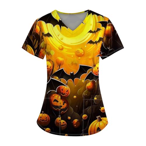 Saymany Halloween Kasacks Damen Kurzarm Halloween-Kostüme Kasack Hose Kürbis Kostüm Für Bequem Pflege Arbeitskleidung & Uniformen Lässig Costume （3-Gold，M） von Saymany