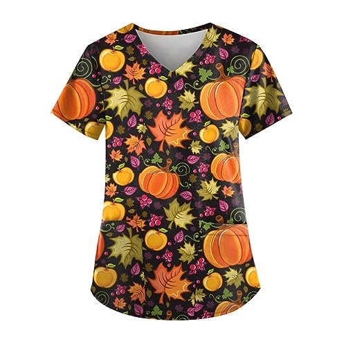 Saymany Halloween Kasacks Damen Lässig Kostüm Gothic Pflege Kleidung Mit Taschen Kostüme Kürbis Gruselige Halloween-Kostüme Bequem Kasack （1-Ginger，L） von Saymany