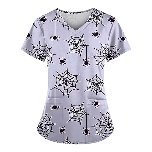 Saymany Halloween Kasacks Damen Pflege Bequem Halloween-Kostüme Medizinische Für Frauen Mit Taschen Kostüm Kostüm Kürbis Horror Lässig Kittel Weiß （1-Light Purple，M） von Saymany