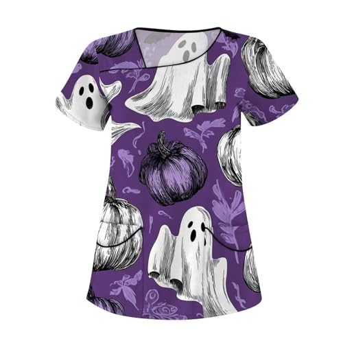 Saymany Halloween Kasaks Altenpflege Damen Geister Halloween-Kostüm Kurzarm Kostüm Gothic Mit Taschen Kasack Herren Kostüme Casual Kasacks （2-Purple，L） von Saymany