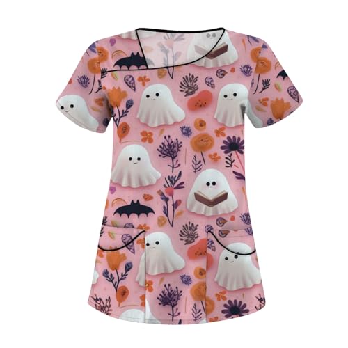 Saymany Halloween Kasaks Altenpflege Damen Kürbis Kostüm Gothic Arztkittel Mit Taschen Halloween-Kostüme Bequem Erwachsene Op Kleidung Kurzarm Arbeitskittel （3-Pink，S） von Saymany