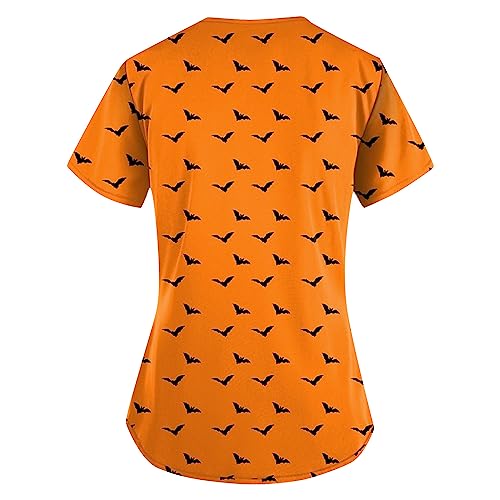 Saymany Halloween Kasaks Altenpflege Damen Kurzarm Halloween-Kostüm Arztkittel Hexe Kostüm V-Ausschnitt Kasack Herren Arbeitskleidung & Uniformen Bequem （5-Orange，S） von Saymany