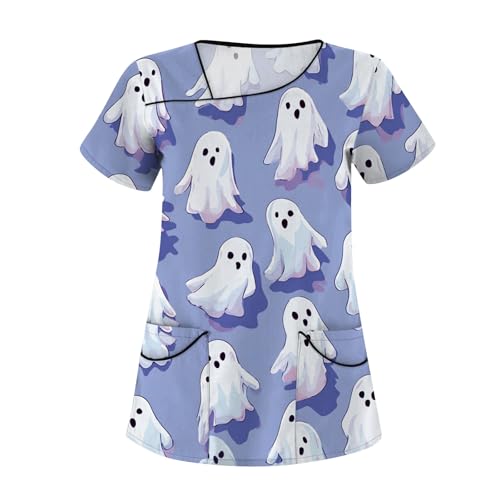 Saymany Halloween Kostüm Damen Kasack Bequem Horror Hexe Krankenschwester Kleidung Casual Kazaks Kostüm Druck （2-Sky Blue，5XL） von Saymany