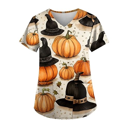 Saymany Halloween Kostüm Damen Kasack Casual Kostüme Pflege Geister Schlupfkasack Lässig Kittel Kürbis Gruselig （6-Gold，M） von Saymany