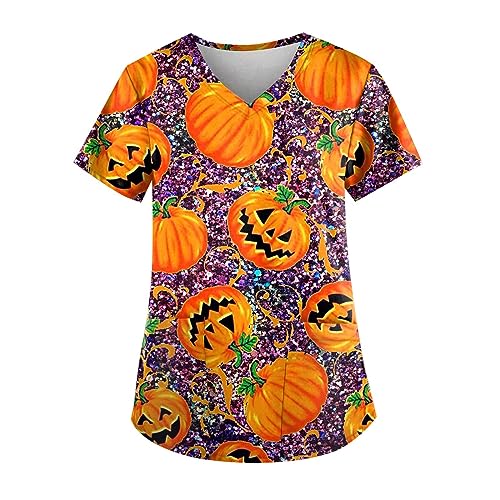 Saymany Halloween Kostüm Damen Kasack Casual Medizinische Kleidung Locker Gothic Arzt Mit Taschen Kasak Kostüm Lässig Baumwolle （1-Purple，3XL） von Saymany