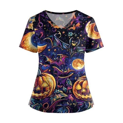 Saymany Halloween Kostüm Damen Kasack Geister Krankenschwester Kleidung Medizinische Für Frauen Hexe Halloween-Kostüm Scrubs Casual Halloween-Kostüme Kürbis Große Größen （2-Dark Purple，M） von Saymany