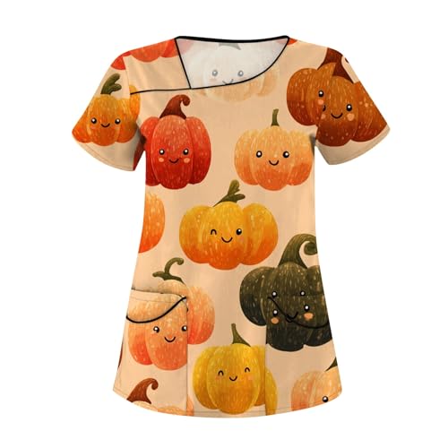 Saymany Halloween Kostüm Damen Kasack Hexe Op Kleidung Arbeitskleidung Casual Krankenschwester Kittel Halloween-Kostüme Fledermaus & Uniformen V-Ausschnitt Kasak （3-Orange，M） von Saymany