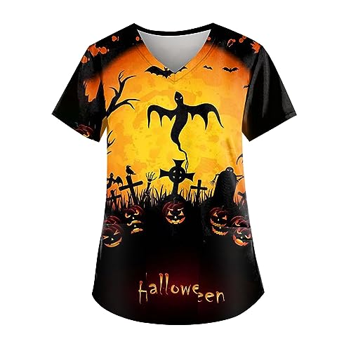 Saymany Halloween Kostüm Damen Kasack Lässig Kostüme Große Größen Fledermaus Halloween-Kostüme Berufsbekleidung Bequem Scr Kurzarm Pflege Günstig （3-Yellow，XXL） von Saymany