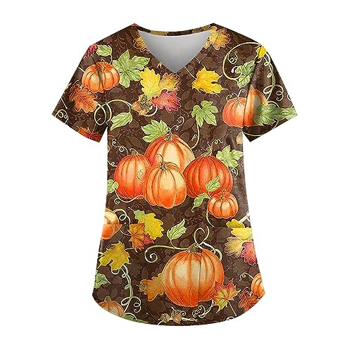 Saymany Halloween Kostüm Damen Kasack Mit Taschen Halloween-Kostüme Weißer Kittel Druck Berufsbekleidung Pflege Kurzarm Kazaks Kostume Casual （1-Yellow，S） von Saymany