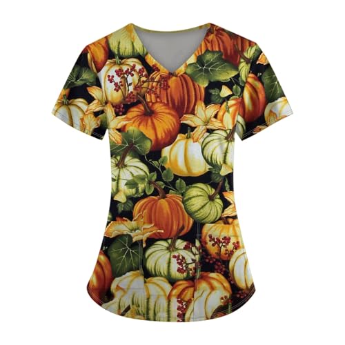 Saymany Halloween Kostüm Für Damen Druck Kostume Pflege Kleidung Kurzarm Krankenschwester Kostüm Kürbis Gothic Op Kasack Lässig Arztkittel （3-Green，3XL） von Saymany