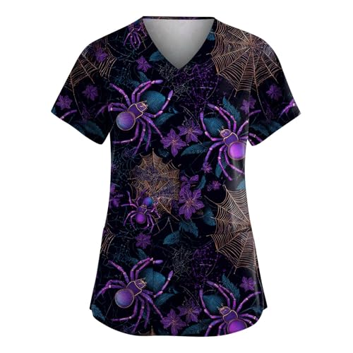 Saymany Halloween Kostüm Für Damen Fledermaus Kostüme Pflege Kleidung Casual Kostüm Druck Scr Bequem Horror （3-Purple，4XL） von Saymany