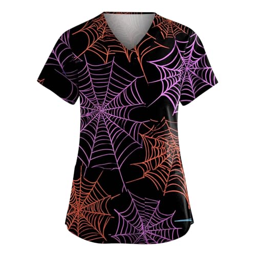 Saymany Halloween Kostüm Für Damen Geister Op Kasack Erwachsene Locker Halloween-Kostüm Krankenschwester Kleidung Mit Taschen Gruseliges Kürbis （3-Dark Purple，4XL） von Saymany