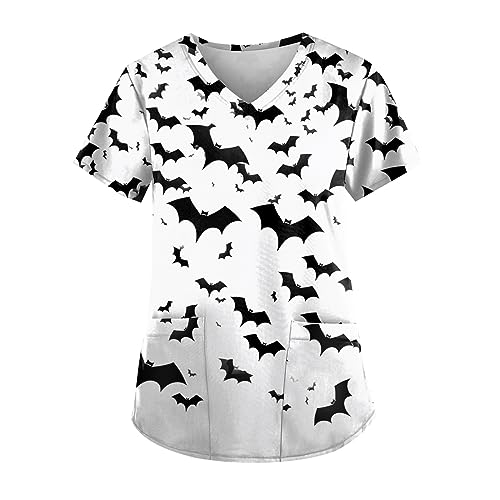 Saymany Halloween Kostüm Für Damen Hexe Erwachsene Kurzarm Kostüme Halloween-Kostüme Fledermaus Costume Locker Arzt （3-White，M） von Saymany