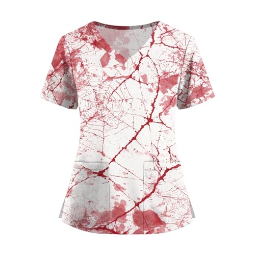 Saymany Halloween Kostüm Für Damen Lässig Kazaks Kurzarm Krankenschwester Kittel Halloween-Kostüme Kürbis Große Größen Kostume Fledermaus Kasack Hose （2-Pink，4XL） von Saymany