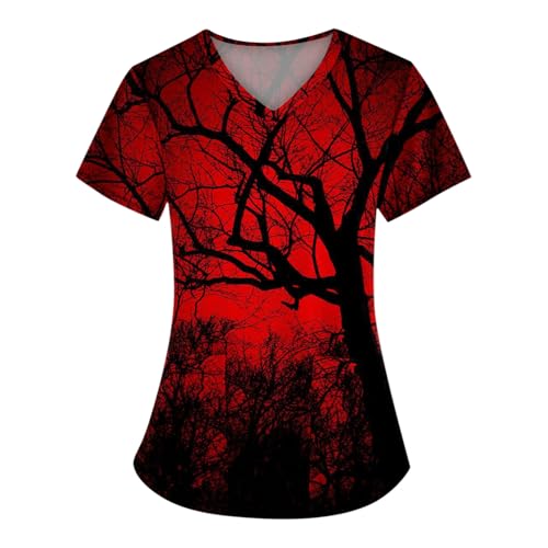 Saymany Halloween Kostüm Für Damen Locker Halloween-Kostüm Costume Mit Taschen Kasacks Bequem Kasack Baumwolle Lässig Medizinische Kleidung （6-Red，L） von Saymany