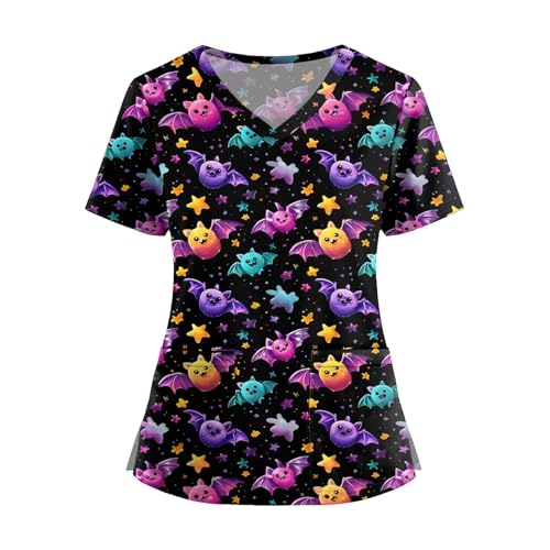 Saymany Halloween Kostüm Für Damen Mit Taschen Erwachsene Lässig Halloween-Kostüme Gothic Druck Scr Kasacks Kürbis Medizinische Frauen （2-Light Purple，4XL） von Saymany