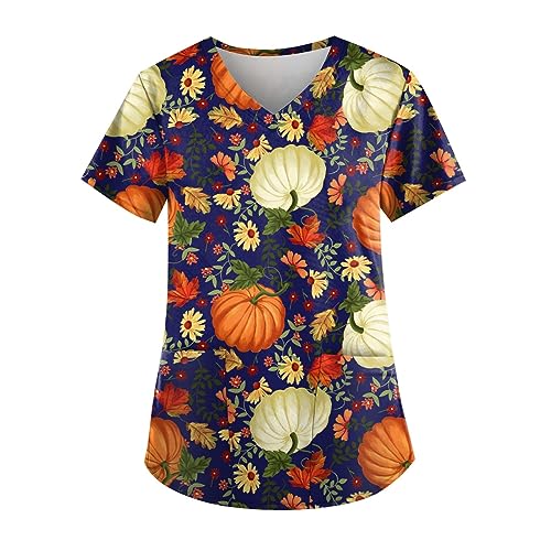 Saymany Helloween Damen Kasack Halloween Druck Gruseliges Kostüm Kittel Weiß Fledermaus Krankenschwester Kostüm Lässig Schlupfkasack Halloween-Kostüme Mit Taschen Hose （1-Navy，5XL） von Saymany