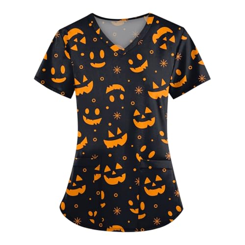 Saymany Helloween Damen Kasack Locker Halloween Kostüm Erwachsene V-Ausschnitt Halloween-Kostüm Kurzarm Herren Gruseliges Bequem Pflege （4-Black，S） von Saymany
