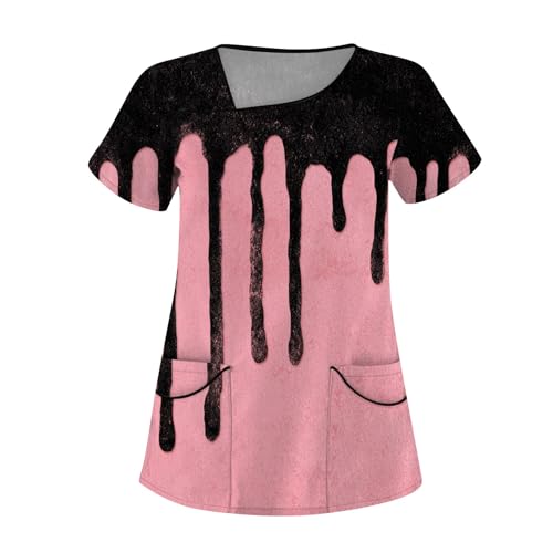 Saymany Kasack Damen Halloween Bequem Halloween-Kostüm Arbeitskleidung & Uniformen Kurzarm Kostüm Arzt Kostüm Kürbis Kasacks Pflege Sommer Fledermaus Kittel （7-Pink，4XL） von Saymany