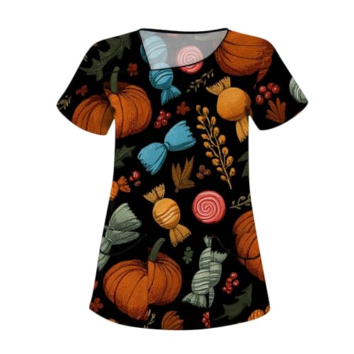 Saymany Kasack Damen Halloween Fledermaus Berufsbekleidung Pflege Kazak Casual Krankenschwester Kleidung Kostüm Gothic V-Ausschnitt Gruselige Kostüme Op Kürbis Medizinische Uniform （1-Red，L） von Saymany