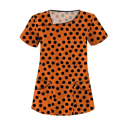 Saymany Kasack Damen Halloween Fledermaus Schlupfkasack Laborkittel Geister Kostüm Mit Taschen Berufsbekleidung Pflege Krankenschwester Kleidung V-Ausschnitt Hose （7-Yellow，5XL） von Saymany