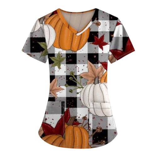 Saymany Kasack Damen Halloween Geister Scrubs Medizinische Für Frauen Fledermaus Kostüme Kurzarm Kasacks Pflege Sommer Halloween-Kostüme Kürbis Krankenschwester Kittel （7-Multicolor，L） von Saymany