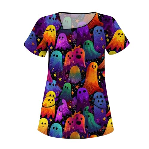 Saymany Kasack Damen Halloween Kürbis Halloween-Kostüm Arbeitskittel Mit Taschen Kostüm Lässig Pflege Kleidung Locker Arbeitskleidung & Uniformen （1-Dark Purple，XL） von Saymany