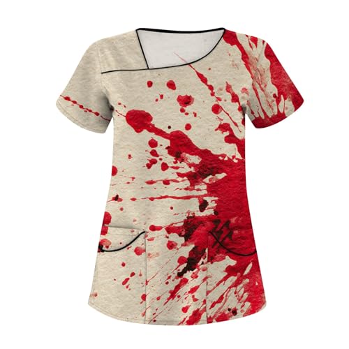 Saymany Kasack Damen Halloween Kürbis Kostüm Arbeitskleidung V-Ausschnitt Berufsbekleidung Halloween-Kostüm Lässig Baumwolle & Uniformen Geister Laborkittel （7-Wine，XL） von Saymany