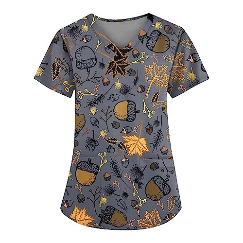 Saymany Kasack Damen Halloween Lässig Kostüm Arbeitskleidung & Uniformen Locker Kostüme Gruseliges V-Ausschnitt Hose Op Casual Kasaks Altenpflege （5-Gray，L） von Saymany