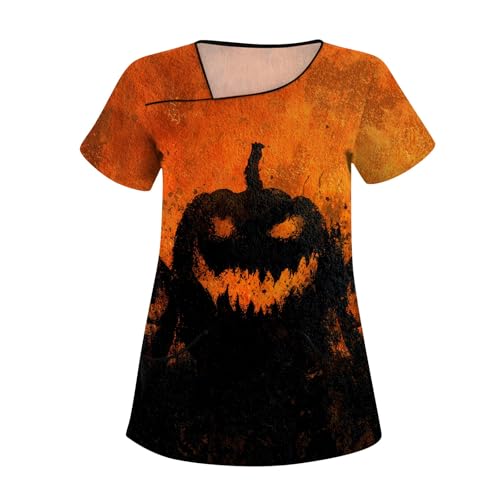Saymany Kasack Damen Halloween Lässig Kostüm Gothic Kasacks Pflege Bequem Halloween-Kostüm Kostüm Kürbis Arztkittel Druck Baumwolle （4-Ginger，5XL） von Saymany