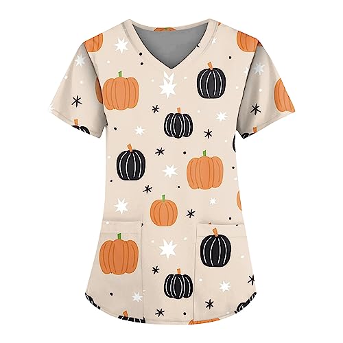 Saymany Kasack Damen Halloween Lässig Op Kostüm Gruselig Kürbis Gruseliges V-Ausschnitt Kostüme Fledermaus Erwachsene （5-Khaki，S） von Saymany