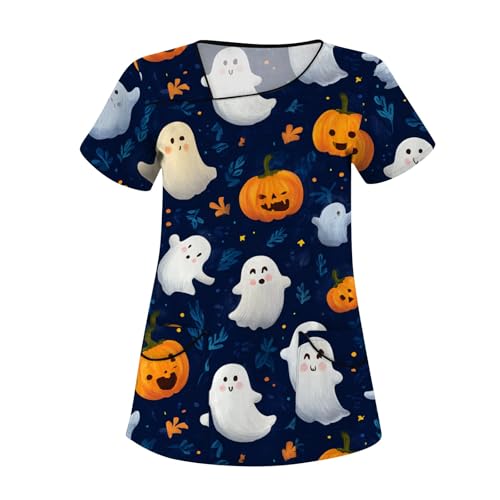Saymany Kasack Damen Halloween Mit Taschen Halloween-Kostüme Kostüm Erwachsene V-Ausschnitt Arbeitskleidung & Uniformen Gothic Locker Kasacks Kostüm Kürbis （1-Navy，3XL） von Saymany