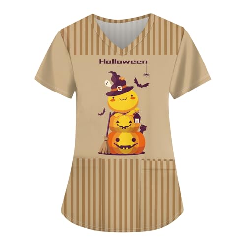 Saymany Kasack Halloween Bequem Krankenschwester Kleidung Kasak Casual Schlupfkasack Halloween-Kostüm V-Ausschnitt Kostüm Damen Große Größen Kostüme Kurzarm Medizinische （2-Khaki，4XL） von Saymany