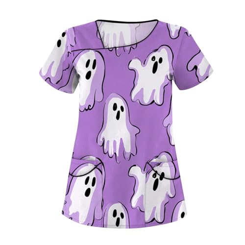 Saymany Kasack Halloween Casual Op Pulsuhr Krankenschwester Fledermaus Halloween-Kostüme Kostüme Bequem Kostüm Große Größen Kostüm V-Ausschnitt Kleidung （1-Purple，XXL） von Saymany