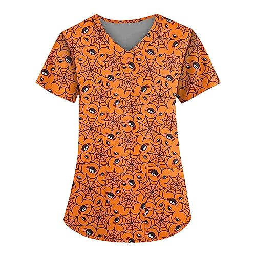 Saymany Kasack Halloween Druck Berufsbekleidung Arbeitskleidung Pflege Damen Hexe Kostüm Gothic Casual Kleidung Kostume Kürbis Costume （5-Yellow，M） von Saymany