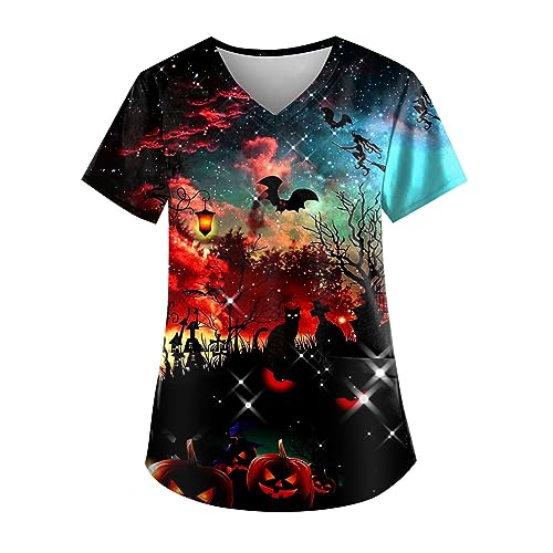 Saymany Kasack Halloween Fledermaus Damen Kostüm Scr Bequem Gruseliges Mit Taschen Große Größen Für Kürbis Pflege Kleidung Herren （3-Vermilion，5XL） von Saymany