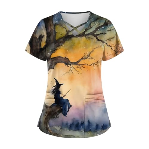 Saymany Kasack Halloween Fledermaus Kostüm Damen Erwachsene Bequem Berufsbekleidung Druck Op Kleidung Casual Pflege Günstig （5-Orange，M） von Saymany