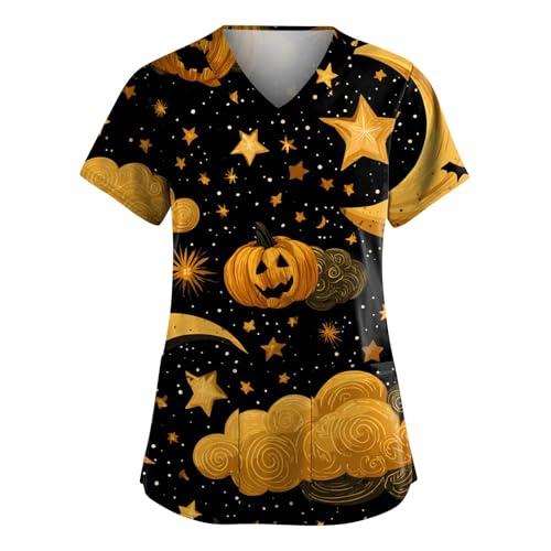 Saymany Kasack Halloween Fledermaus Kostüme Kasacks Damen Pflege Große Größen Lässig Halloween-Kostüm Kostüm Casual Erwachsene Op Locker Pulsuhr Krankenschwester （3-Orange，L） von Saymany