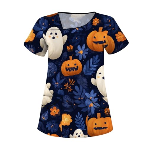 Saymany Kasack Halloween Kostüm Damen Fledermaus Arbeitskleidung & Uniformen Kasaks Altenpflege Lässig Halloween-Kostüm Kürbis Kasak Kostüm Bequem Pflege （4-Navy，5XL） von Saymany