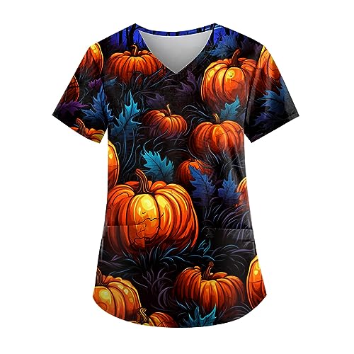 Saymany Kasack Halloween Kostüm Damen Fledermaus Pflege Locker Halloween-Kostüme Kasacks Mit Taschen Arbeitskleidung & Uniformen Krankenschwester Kittel Geister （2-Blue，3XL） von Saymany