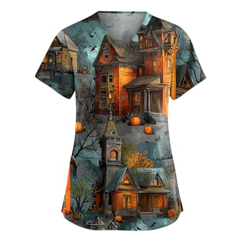 Saymany Kasack Halloween Kostüm Damen Geister Arztkittel Kürbis Gothic Hexe Kittel Kostüm Mit Taschen Große Größen （1-Blue，L） von Saymany