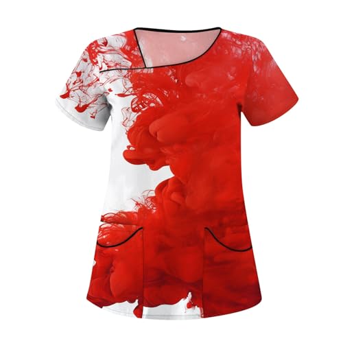 Saymany Kasack Halloween Kostüm Damen V-Ausschnitt Op Kleidung Kasacks Pflege Casual Bequem Schlupfkasack Kostüm Lässig Horror （7-Red，M） von Saymany