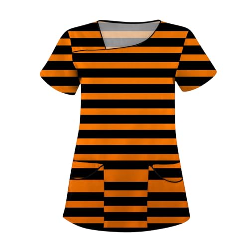 Saymany Kasack Halloween Kurzarm Kostüm Kasak Druck Krankenschwester Kleidung Fledermaus Pflege Damen Kittel Casual Große Größen （4-Saffron，S） von Saymany