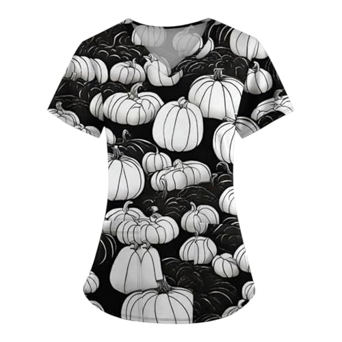 Saymany Kasack Halloween Locker Kostüm Baumwolle Damen V-Ausschnitt Kostüm Krankenschwester Kleidung Fledermaus Arbeitskleidung Pflege Kasacks Kurzarm Hose （6-Black，XXL） von Saymany