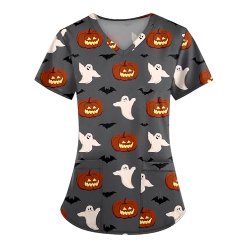 Saymany Kasack Halloween Locker Kostüm Pflege Kürbis Medizinische Berufsbekleidung Arbeitskleidung & Uniformen Casual Costume Halloween-Kostüme Mit Taschen Schlupfkasack Damen （4-Dark Gray，4XL） von Saymany