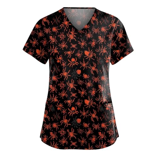Saymany Kasack Halloween Mit Taschen Halloween-Kostüme Kostüm Große Größen Kurzarm Krankenschwester Kleidung Damen Locker Medizinische Für Frauen Kostüme Casual Kittel （1-Saffron，XL） von Saymany