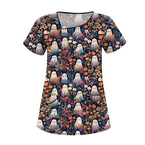 Saymany Kasack Halloween V-Ausschnitt Krankenschwester Kleidung Gothic Kostüm Damen Casual Hexe Kasaks Altenpflege Günstig Kostüm Kürbis Kittel Weiß （2-Red，3XL） von Saymany